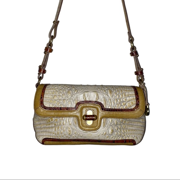 Brahmin Crocodile Embossed Leather Flap Front Shoulder Bag - Picture 3 of 7
